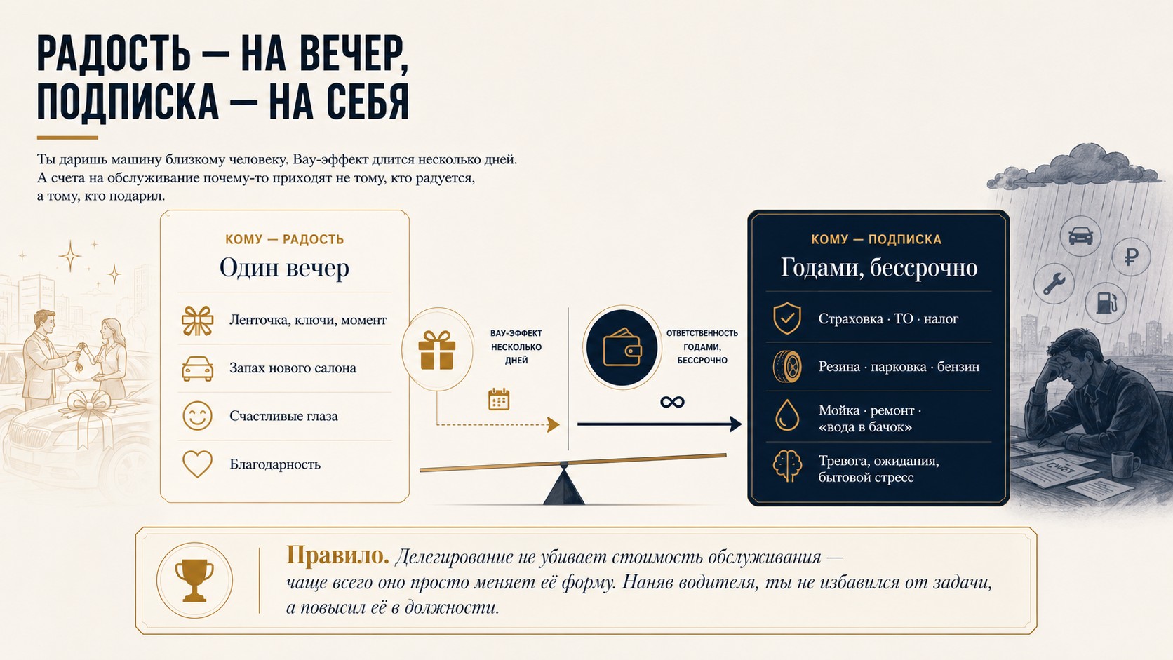 Схема: радость — на вечер, подписка — на себя